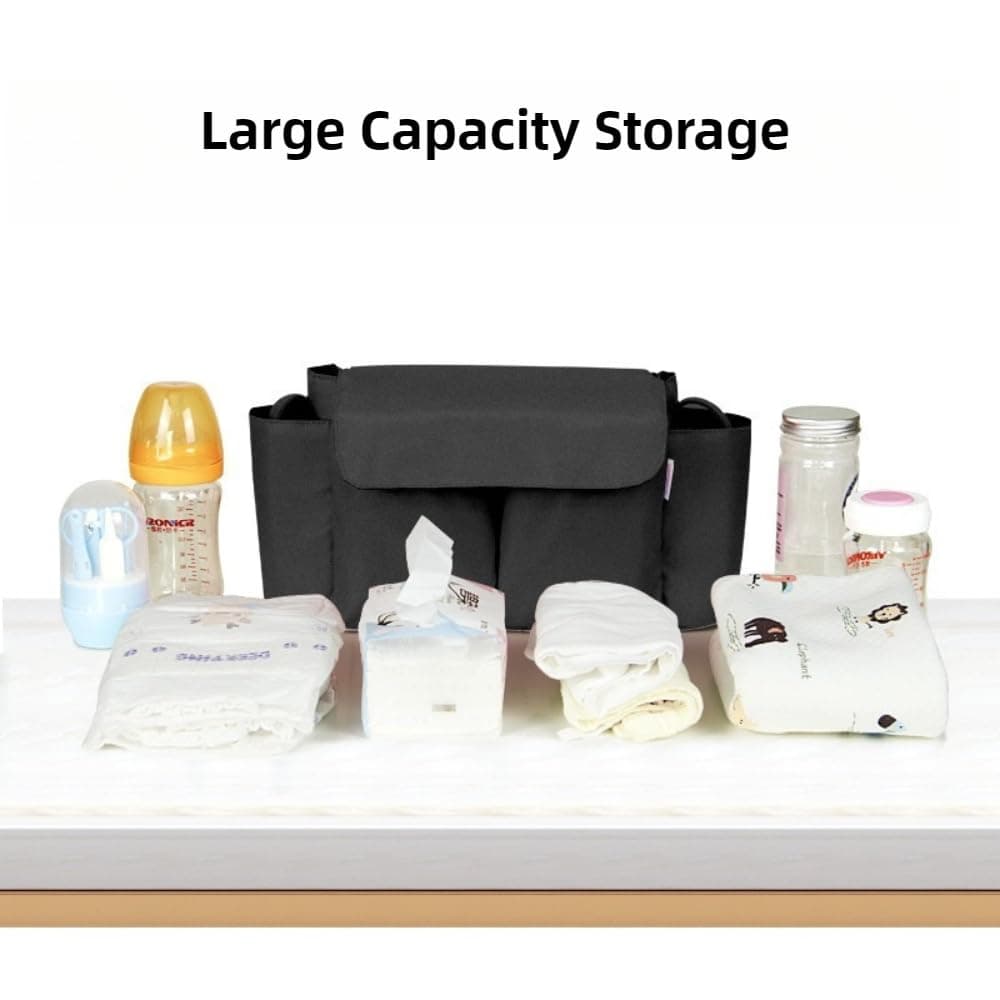 Stroller Organizer Bag – Stroller Hanging Diaper Bag, Oxford Fabric Large Capacity Storage with Bottle Holders & Pockets, Universal Fit for Pram and Pushchair — view 3