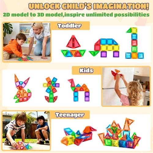MAGBLOCK 30PCS Mini Magnetic Tiles with Portable Iron Box, Travel Size Toys Magnetic Building Blocks Set for Kids Ages 3+, STEM Sensory Montessori Toys for Road Trip Essentials Airplane Car Activities — view 4