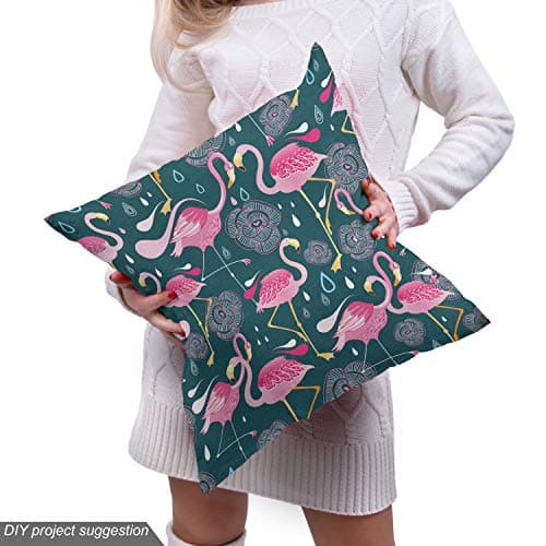 Ambesonne Flamingos Fabric by The Yard, Exotic Bird Pattern with Flowers Hearts and Raindrops Tropical, Decorative Fabric for Upholstery and Home Accents, 1 Yard, Green and Pink — view 4