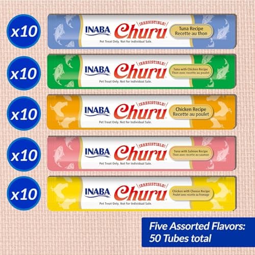 INABA Churu Cat Treats, Lickable, Squeezable Creamy Purée Cat Treat with Green Tea Extract & Taurine, 0.5 Ounces Each Tube, 50 Tubes, Tuna & Chicken Variety — view 5