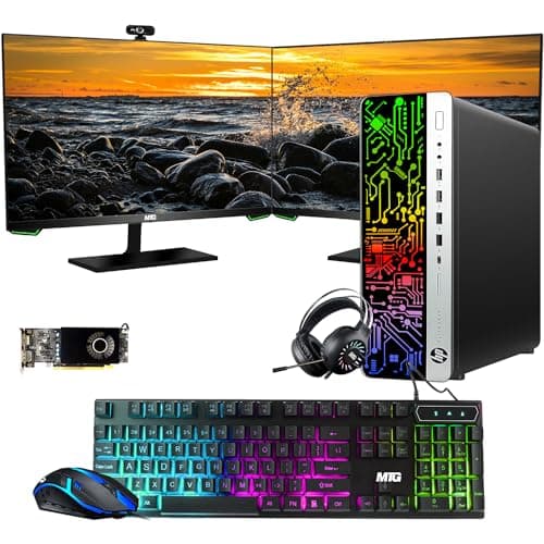 HP G3 RGB Computer PC Intel i5-6th Gen, AMD RX 550 Graphics, 32GB RAM, 240GB SSD + 1TB HDD, MTG 27 Inch Dual Monitor, RGB Kit, Webcam, Windows 11 (Renewed)