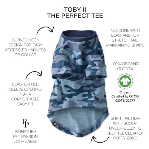 Pet Passion Toby II - The Perfect Tee, 3 Pack Short Sleeve Pet T-Shirt 100% Organic Cotton Tees Clothes for Small, Medium, Large Dogs​​, Navy Camo, Small (10-25 lbs)