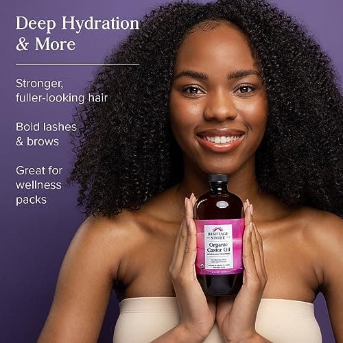 HERITAGE STORE Organic Castor Oil - Glass Bottle - Nourishing Treatment for Hair and Skin - Eyelash Serum for Eyelashes, Brows, Castor Oil Packs - Cold Pressed, Hexane Free, Vegan 16oz