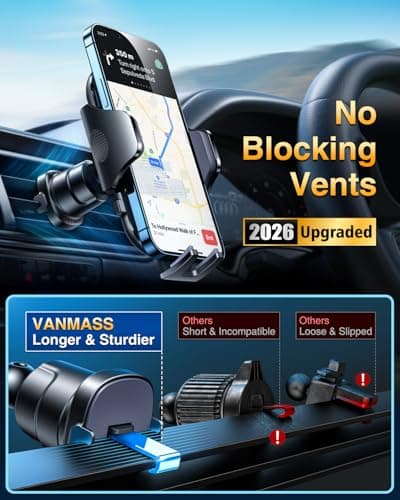 [2026 True Military-Grade] Car Phone Holder VANMASS [Upgraded Strongest Suction & Clip] Cell Phone Mount for Dashboard Windshield Vent Desk, Truck Cradle Stand for iPhone 17 Pro Max 16 15 14 Android — view 5