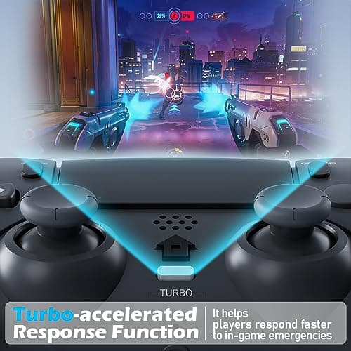 CHEREEKI Wireless Controller for PS4 with 2 Macro Buttons, Motion Sensors, Dual Vibration, Built-in Speaker and Turbo Function, Gamepad Joystick for PS-4, Compatible with PS-4, Slim, Pro — view 4