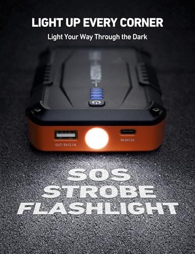 AstroAI Booster Pack Jump Starter, Car Battery Booster Jump Starter for Up to 6.0L Gas or 3.0L Diesel Engine, with 3 Modes Flashlight, Jumper Cable for 12V Motorcycle Car and SUV, 1200A Vivid Gray — view 5