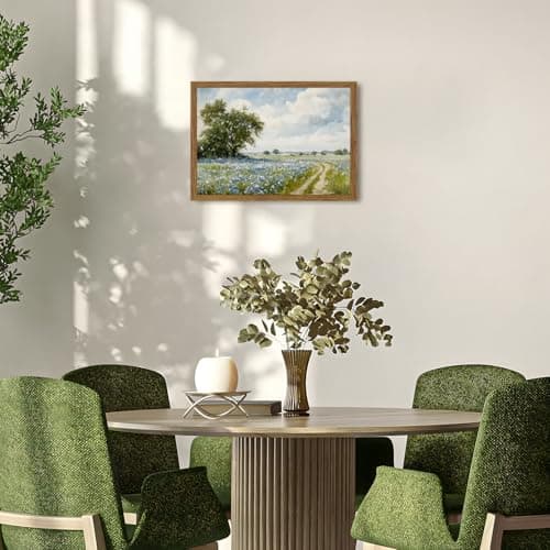Framed Vintage Canvas Wall Art, Country Landscape Wildflower Field Wall Decor Paintings, Rustic Nature Pictures Prints Home Decor for Living Room Bedroom Bathroom Farmhouse 12x16 inch — view 3
