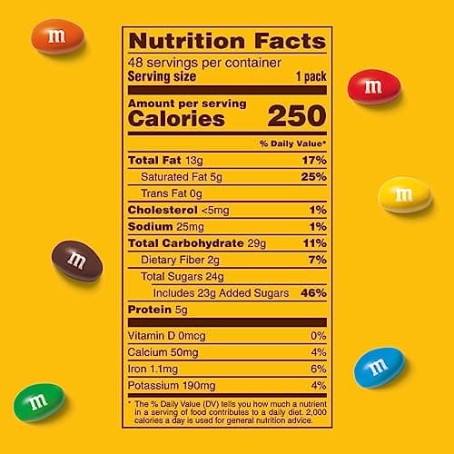 M&M'S Peanut Chocolate Candy, Full Size Candy 1.74 oz Bag, Bulk Pack of 48
