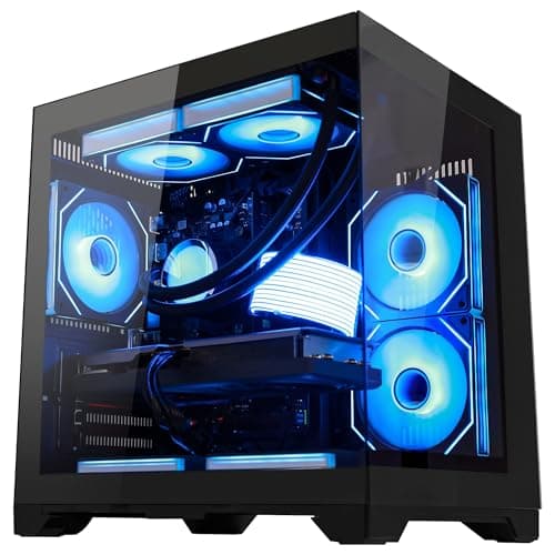 HELLOLAND Panaroma Gaming PC Desktop -AMD Ryzen 7 5700X 3.4 GHz -GeForce RTX 5060 8GB -32GB DDR4 RAM -1TB PCIe SSD & 240mm AIO & ARGB Software -WiFi & Bluetooth -Windows 11 Tower Computer-Black — view 2