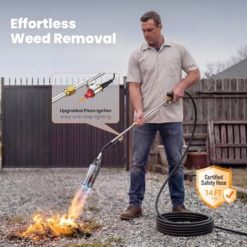 Propane Torch Weed Burner,14FT Hose 1,800,000 BTU High Output Weed Torch with Self Igniter and Turbo Trigger, Heavy Duty Propane Weed Torch for Weeding,Melting Snow,BBQ,Roof Asphalt Work — view 4