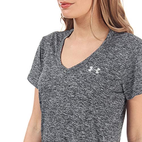 UNDER ARMOUR Women's Tech V-Neck Twist Short-Sleeve T-Shirt, Black (001)/Metallic Silver, Medium — view 2