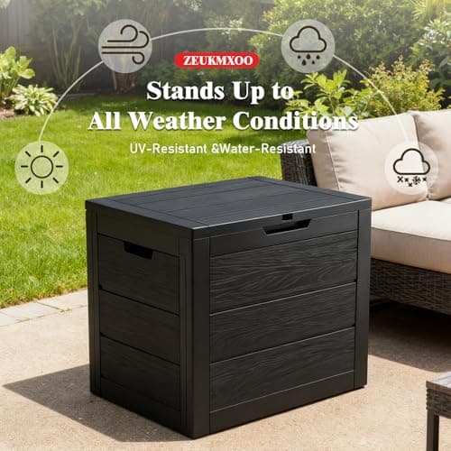 ZEUKMXOO 35 Gallon Outdoor Storage Box Waterproof,Deck Boxes Outdoor Waterproof,Resin Deck Box Delivery Boxes for Outside for Package Delivery,Patio Cushions,Gardening Tools,UV Resistant — view 4