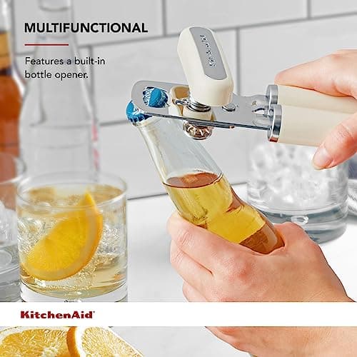 KitchenAid Classic Multifunction Can Opener and Bottle Opener Easy to Use, Razor Sharp Stainless Steel Cutting Wheel, Soft Ergonomic Handles, Almond Cream — view 4