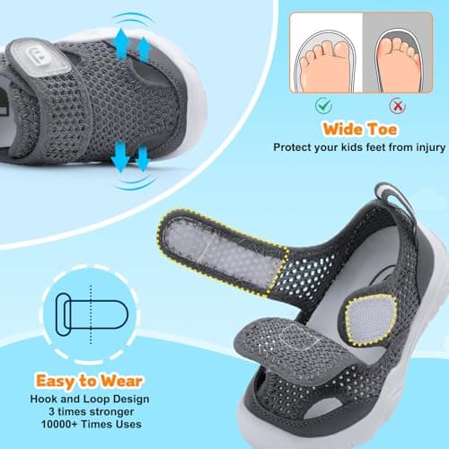 JOINFREE Chaussures d’Eau pour Tout-Petits, Bout Large Style Pieds Nus, Sandales Aqua à Séchage Rapide Antidérapantes avec Bout Renforcé pour Garçons et Filles Dark Grey Size 7 — view 4