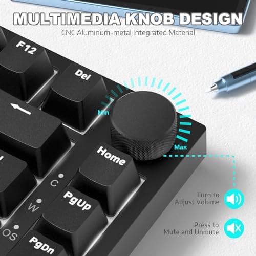 ATTACK SHARK Ajazz AK820 Mechanical Keyboard with with CNC Knob Control,75% Gasket Mount Keyboard and Detachable USB Wired Gaming Keyboard for Wind/Mac,White Light,NKRO,Blue Clicky Switch(Black) — view 3