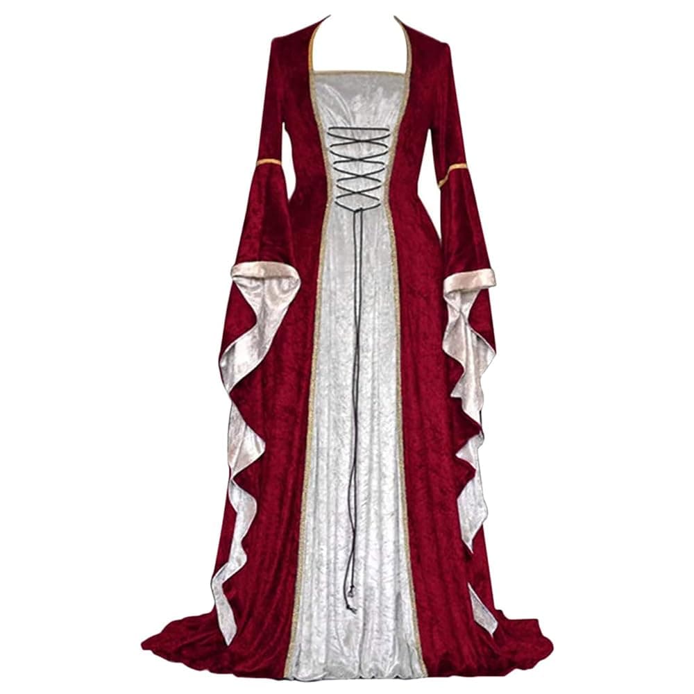 Feynman Vestido medieval para mujer con mangas trompeta, estilo medieval victoriano, vestido largo renacentista, gótico. Para carnaval, Halloween, fiestas de princesas, disfraz, Rojo, M