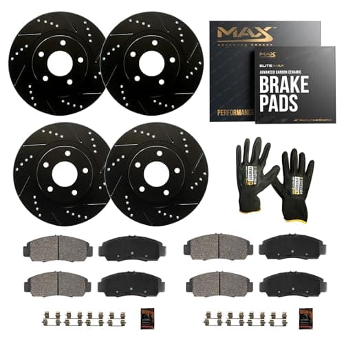 MAX Advanced Brakes - Brake Kit For 2015-2023 Nissan Murano, 2013-2020 Nissan Pathfinder, Infiniti QX60| Carbon Ceramic Brake and Rotor Kit Front and Rear| Drilled Slotted Brake Rotors