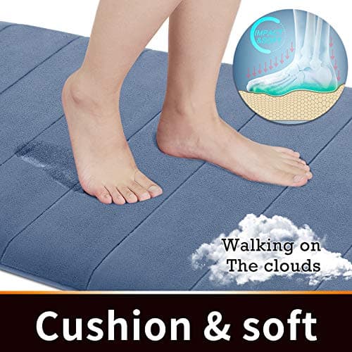Yimobra Memory Foam Bath Mat Rug, 24 x 17 Inches, Comfortable, Soft, Super Water Absorption, Machine Wash, Non-Slip, Thick, Easier to Dry for Bathroom Floor Rugs, Denim Blue — view 3