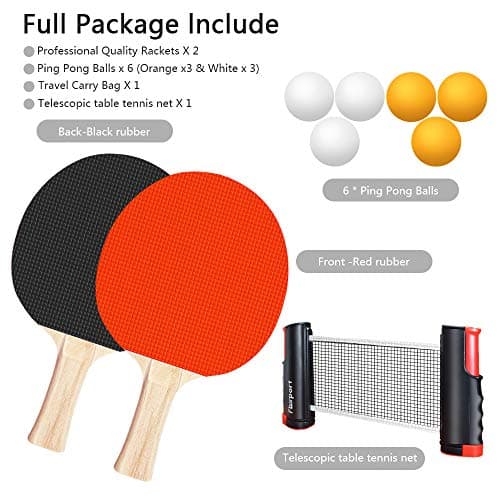 FBSPORT Ping Pong Paddle Set, Portable Table Tennis Set with Retractable Net,Rackets,Balls and Carry Bag for Indoor/Outdoor Games — view 5
