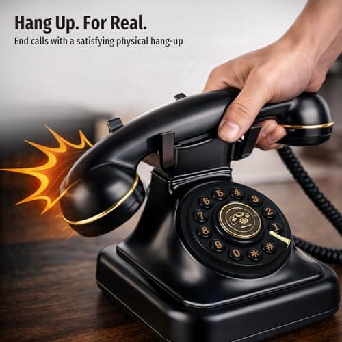 Sangyn Retro Bluetooth Landline Phone with Voice Assistant, Compatible with Android & iOS, Wireless Home Telephone with Volume Control, USB Rechargeable, Black — view 4