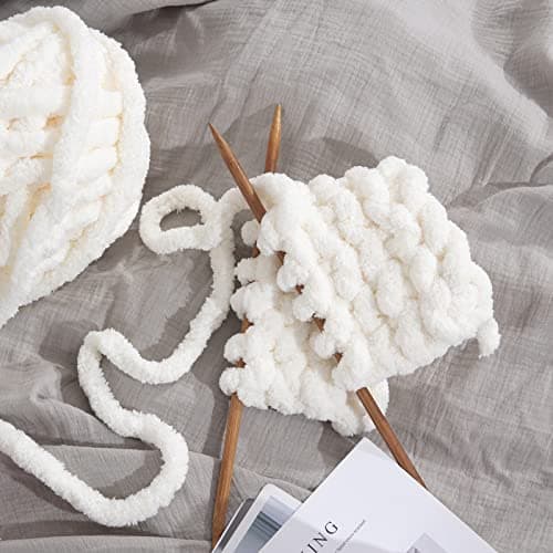 HOMBYS White Chunky Chenille Yarn for Crocheting, Bulky Thick Fluffy Yarn for Knitting, Super Bulky Chunky Yarn for Hand Knitting Blanket, Soft Plush Yarn, 8 Jumbo Pack (27 yds,8 oz Each Skein) — view 3
