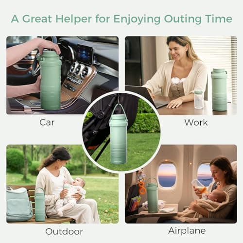 Momcozy 22oz Portable Breast Milk Cooler for Outdoor, Life Saver with 360° Total Cooling for 24 Hours, Larger Capacity Travel Breastmilk Chiller with 2pcs Baby Bottles for Breastmilk Storage, Green — view 8
