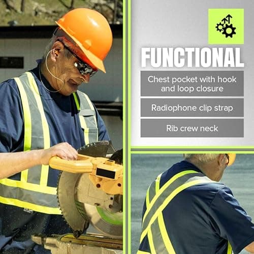 Pioneer Hi Vis Safety Shirt - Lightweight Moisture-Wicking Work T-Shirt With Reflective Tape - Class 1 - Navy Blue — view 3