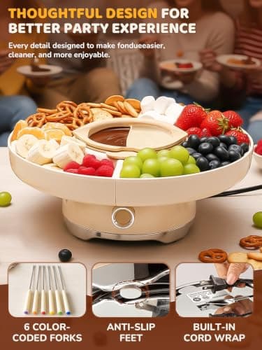LUSHYUM Electric Chocolate Fondue Set, 4-Cup Chocolate, Rotating Tray — view 4