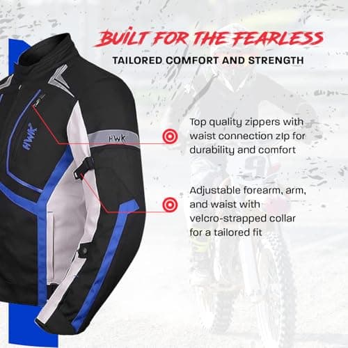 HWK Motorcycle Jacket for Men and Women Scorpion with Cordura Fabric for Enduro Motorbike Riding and Armor Foam Padding for Impact Protection, Dual Sport Motorcycle Jacket - Blue, X-Large — view 3