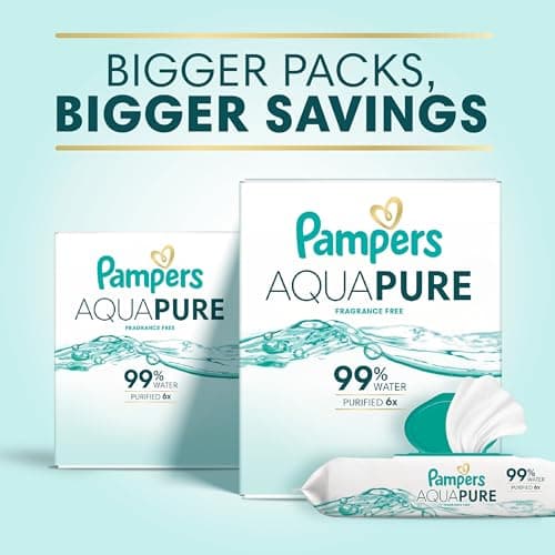 Pampers Aqua Pure Baby Wipes, 99% Water, Fragrance Free, Unscented, Water Based, Multi-Use, 672 Wipes Total (12X Flip-Top Packs) [Packaging May Vary] — view 11