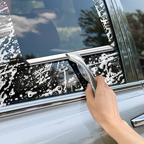 All-Purpose Stainless Steel Shower Squeegee for Shower Glass Door with 2 Adhesive Hooks, Bathroom Cleaner Tool Household Window Mirror Squeegee , Cleaning Tile Wall, Car, 10 Inch Silver — view 5