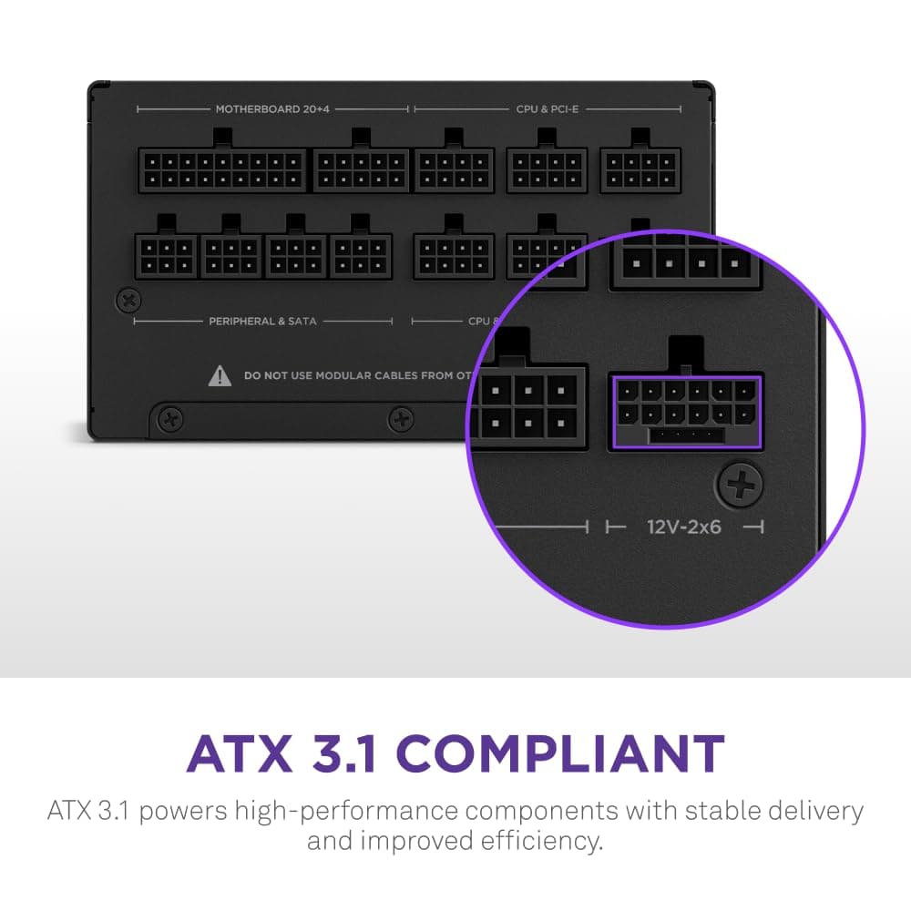 NZXT C1200 Gold ATX 3.1 - Fully Modular Low-Noise PC Gaming Power Supply - 1200 Watts - 80 PLUS Gold - 12V-2x6 Connector - Zero Fan Mode - 100% Japanese Capacitors - Black — view 3
