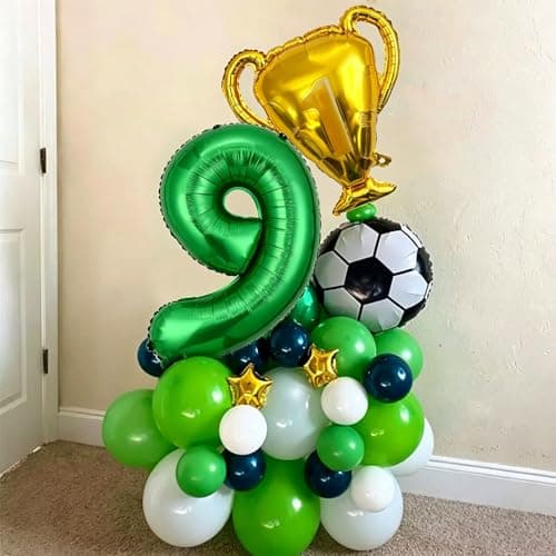 Soccer Trophy Green Number 9 Balloon Column Set (1-9 Age Variants) - Football World Cup Decoration for 9 Year Old Boy Birthday, Soccer Champion Sports Themed 9th Party Decorations (Green 9) — view 2