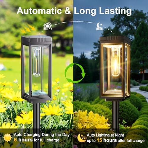 WdtPro 8 Pack Tall Solar Pathway Lights Outdoor, Bright Solar Powered Garden Lights Waterproof, Auto On/Off, Up to 15H Outdoor Lighting for Lawn Patio Walkway Driveway Path Yard Decor — view 4
