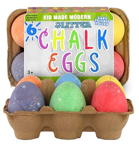 Kid Made Modern Glitter Easter Egg - Set of 6 Egg-Shaped Colored Chalks for Kids, Washable Outdoor Drawing Chalk for Easter Basket Stuffers, Spring Crafts & Egg Hunt Fun, Ages 3+ & Beyond