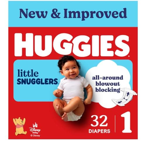 Huggies Size 1 Diapers, Little Snugglers Baby Diapers, Size 1 (8-14 lbs), 32 Count, Packaging May Vary