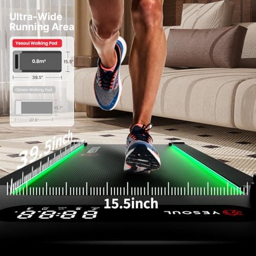 YESOUL Walking Pad Treadmill with 10% Auto Incline, 39.5"x15.5" Running Belt, 300 LBS Capacity, LED Display, Remote Control & Smart App, Quiet Compact Treadmill for Home Office — view 4