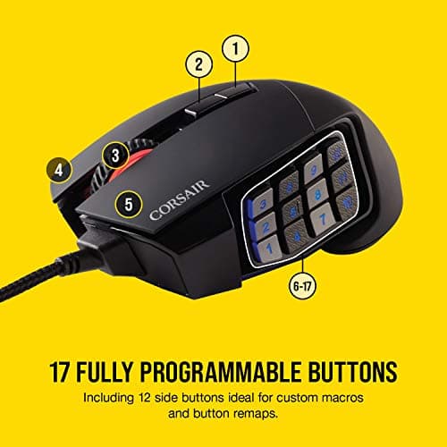 Corsair Scimitar RGB Elite Gaming Mouse for MOBA, MMO - 18,000 DPI - 17 Progammable Buttons - iCUE Compatible - Black — view 2