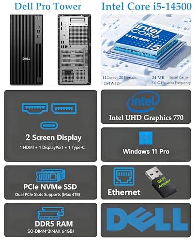 Dell Business Tower Desktop, Intel i5-14500 vPro, 8GB DDR5, 512GB SSD