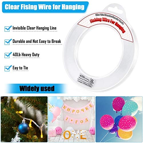 Clear Fishing Wire, Acejoz 656FT Fishing Line Clear Invisible Hanging Wire Strong Nylon String Supports 40 Pounds for Balloon Garland Hanging Decorations — view 2