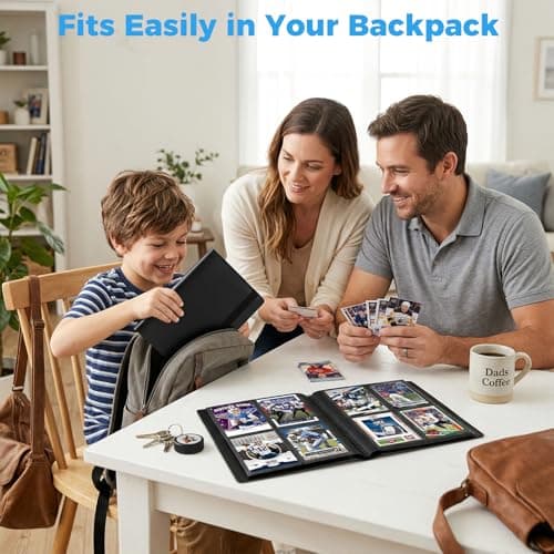 DSCD 4-Pocket Mini Card Binder: 160 Double Sided Sports & Trading Card Collector Album with 20 Sleeves - Kids Strapped Card Holder for TCG NHL Baseball Football Hockey Games (Black） — view 4