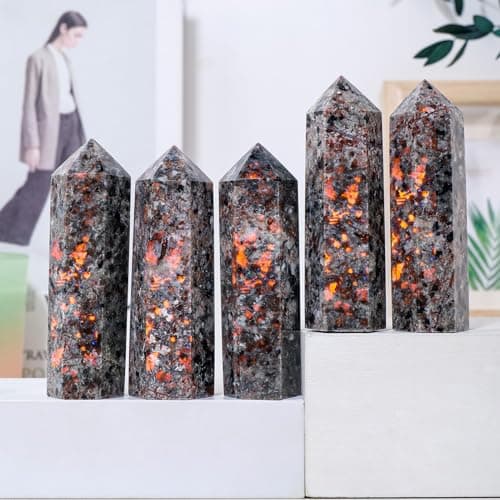 Runyangshi 1PCS Natural Crystal Flame Yooperlite Stone Tower 1.96"-2.36" (5-6cm) 6 Faceted Single Point Prism Healing Crystal Wand for Meditation Reiki Chakra Therapy — view 3