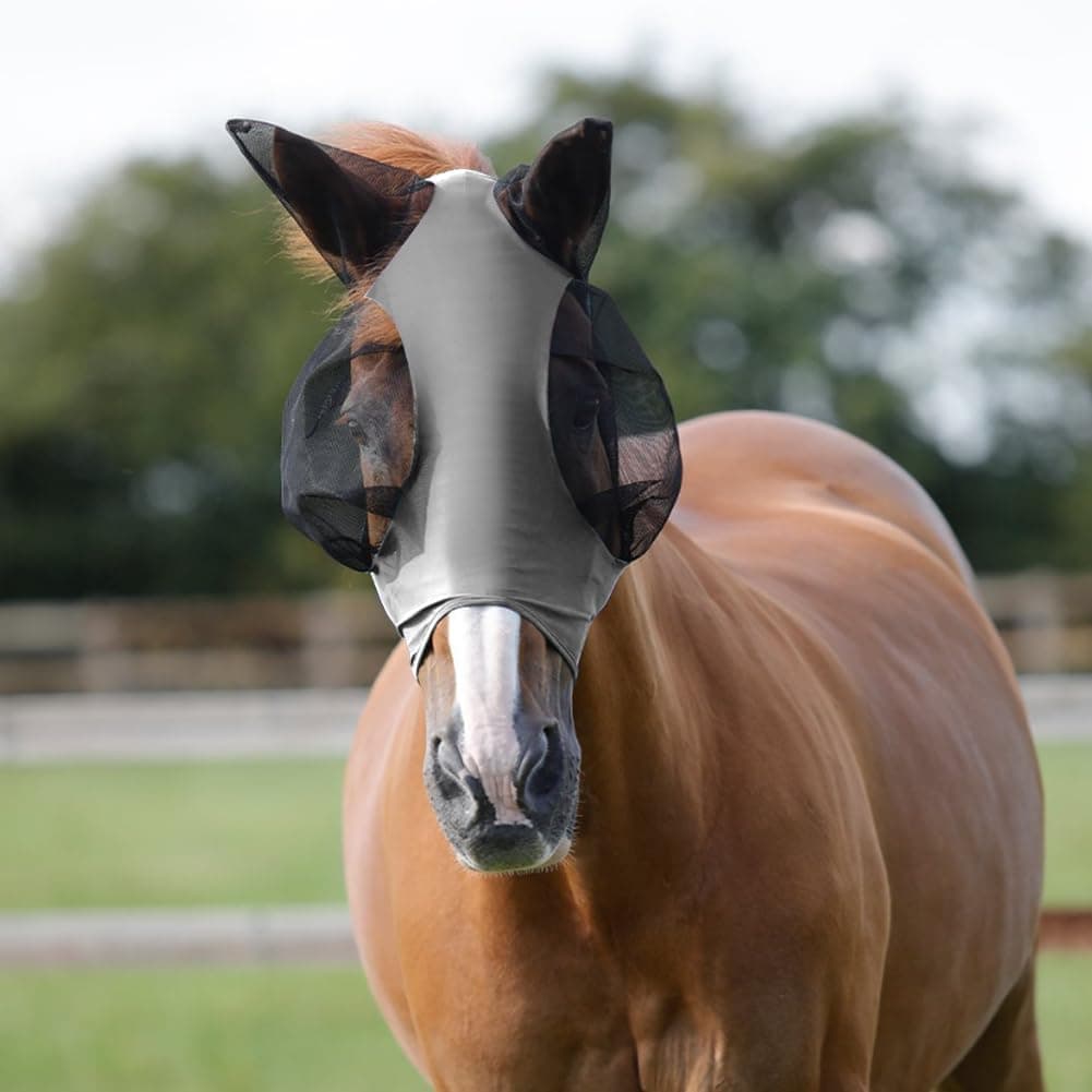 Máscara Antimoscas para Caballos, 1PCS Máscara de Mosca de Caballo con Orejeras,Gris Máscaras Faciales para Caballos Anti-UV, Malla Transpirable, máscara de Freno elástica. — view 4