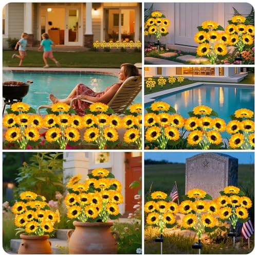 Solar Lights Outdoor Garden Decor,4 Pack with 24 Sunflower Lights,Solar Flowers Lights Waterproof,Birthday Gifts for Mom Women Grandma,Outside Decorative Stakes Light for Landscape Yard Patio Lawn