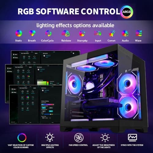 HELLOLAND Gaming PC | AMD Ryzen 7 7800X3D & RTX 5060 8GB | 32GB DDR5 6000MHz RAM | 2TB SSD | PSU 650W | WiFi & BT | 240mm Liquid Cooler & ARGB Fans with Software| Windows 11 | Black Desktop Computer — view 3