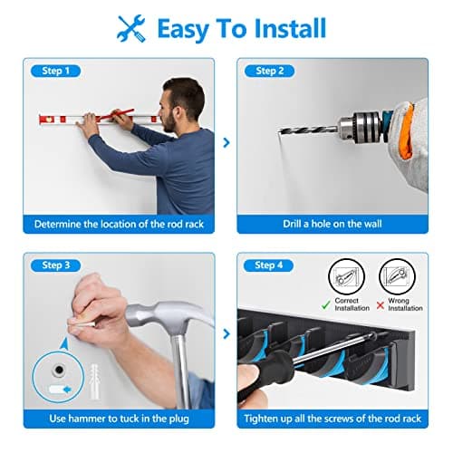 PLUSINNO Vertical Fishing Rod Holder, Wall Mounted Fishing Rod Rack, Fishing Pole Holder Holds Up to 9 Rods or Combos, Fishing Rod Holders for Garage, Fits Most Rods of Diameter 3-19mm — view 7