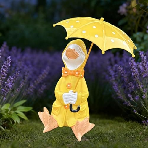 MotiveTech Duck Holding Umbrella Statue Craft Resin Figurine for Patio Outside Garden — view 4