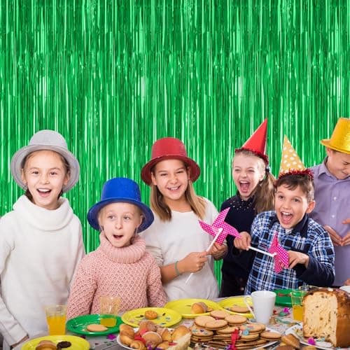 ZATAYE 2 Pack Green Foil Curtain Backdrop Birthday Party Decorations — view 4