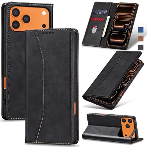 Jasonyu Flip Wallet Case for iPhone 17 Pro Max,Leather Magnetic Folio Cover with Card Holder,Kickstand - TPU Shockproof Durable Protective Phone Case,Black