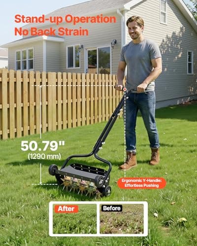 VEVOR Lawn Aerator, 18 in Manual Push Spike Aerator with 4 Wheels & Handle, Heavy Duty Grass Aerators, Supports 40 lbs Added Weight, Rolling Lawn Aeration Tool for Garden Yard Aeration Soil Health — view 4